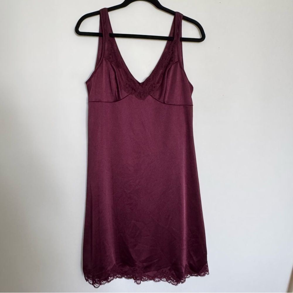 Vintage Charnos UK Burgundy Lace Detail Slip Dress Whimsigoth Babydoll 18 UK